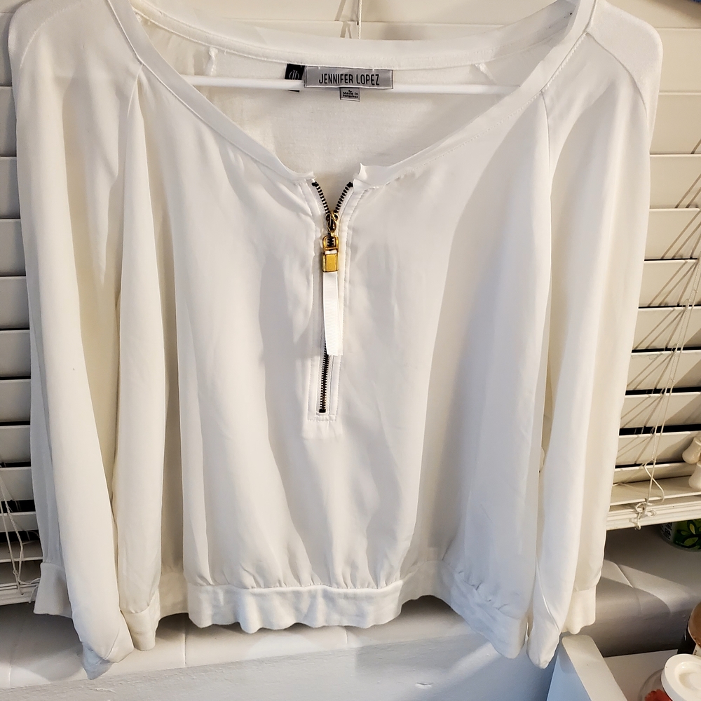 Jennifer Lopez Cream Zippered Blouse